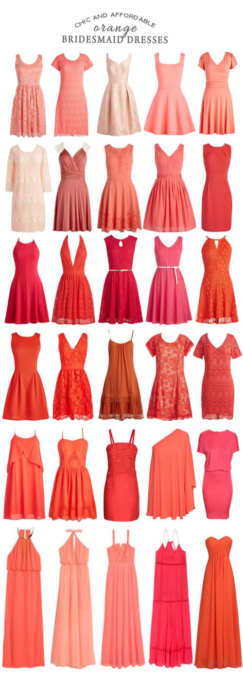 A Selection of Chic and Affordable Orange Bridesmaid Dresses #fashion #ornage #weddings #bridesmaids #ceremony #reception