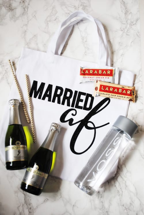 Everything You Need For Your Wedding Night With This Married AF Tote DIY