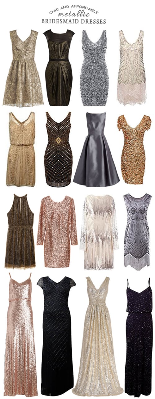 A Selection of Chic and Affordable Metallic Bridesmaid Dresses