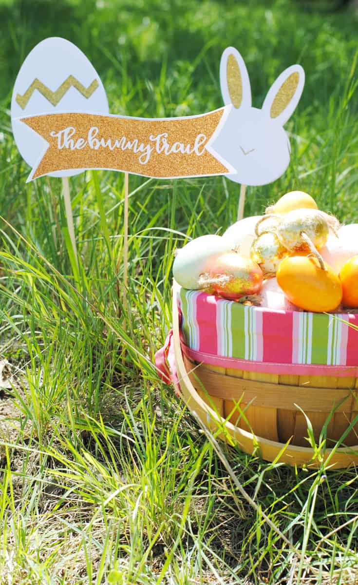 Click through to find out how to hop down the bunny trail this Easter with these cute signs Alaskan lifestyle blogger, Kiss My Tulle, DIYed with her @OfficialCricut  #Cricut