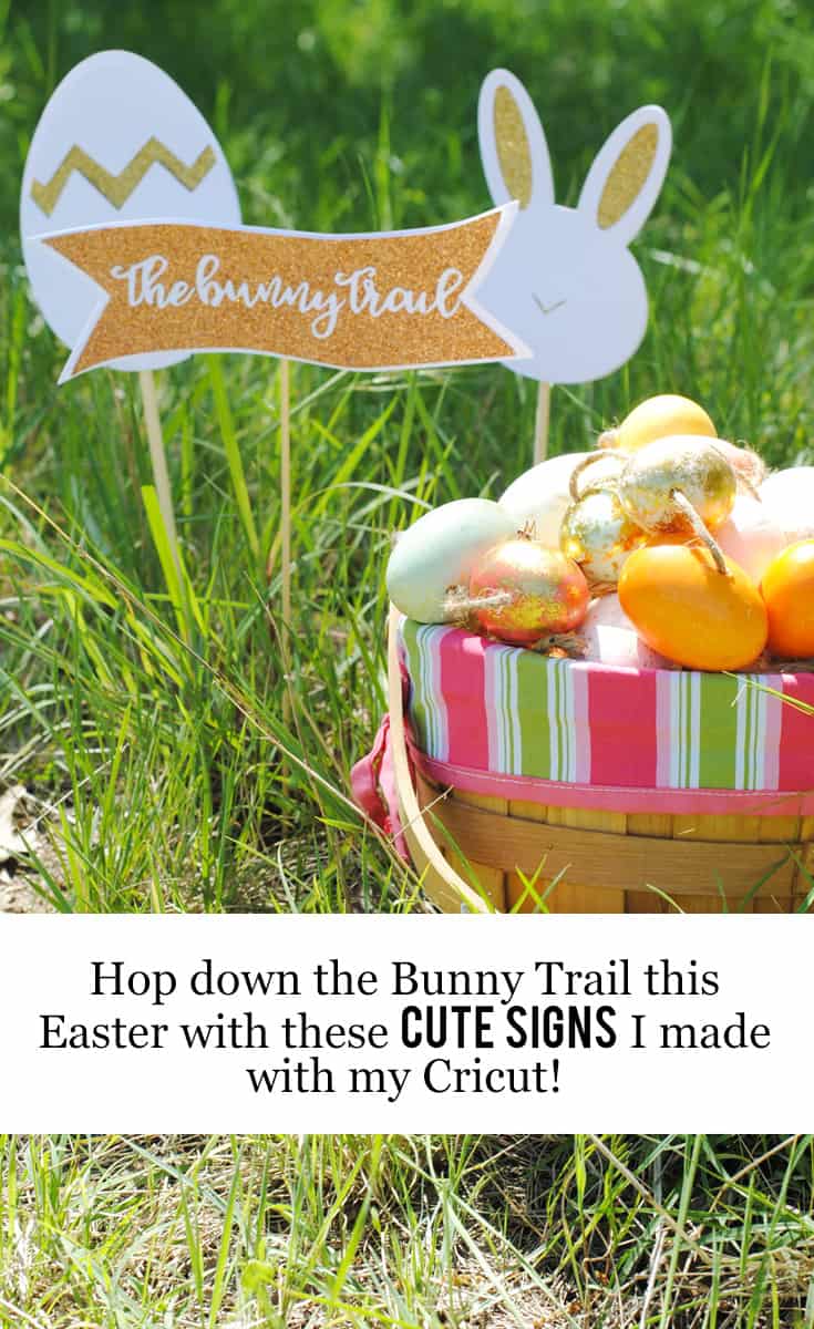 Click through to find out how to hop down the bunny trail this Easter with these cute signs Alaskan lifestyle blogger, Kiss My Tulle, DIYed with her @OfficialCricut  #Cricut