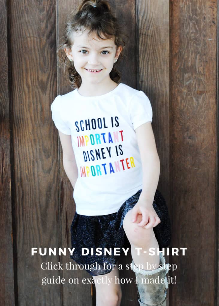 #DIY this funny "School is Important. Disney is Importanter." t-shirt to commemorate your next #Disney trip. Includes step-by-step directions, free file, and supply list for you! #handmade #DisneyShirts #tmom #CricutMade #CDC