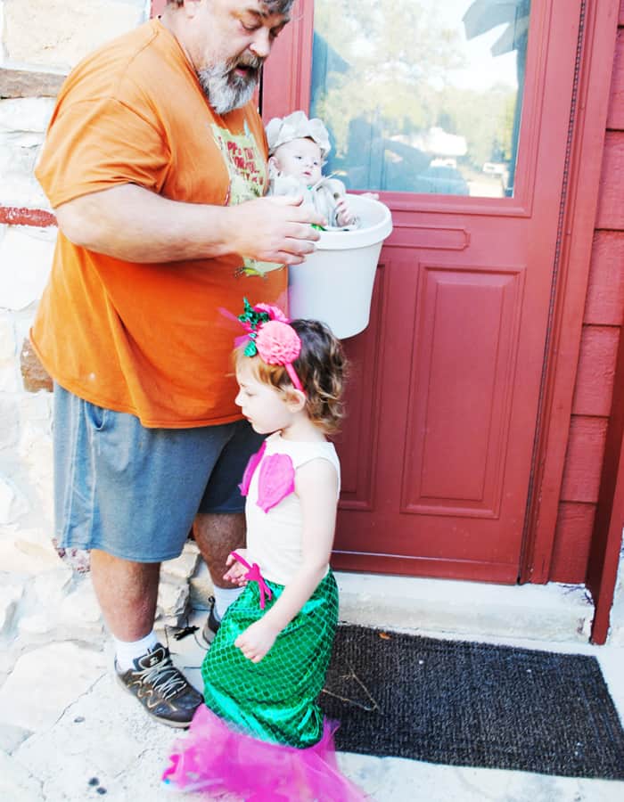 Texas Mom Blogger, Kiss My Tulle, shares Melanie and Finn's 2016 Halloween costumes: a mermaid and Baby Groot from Marvel's "Guardians of the Galaxy"!