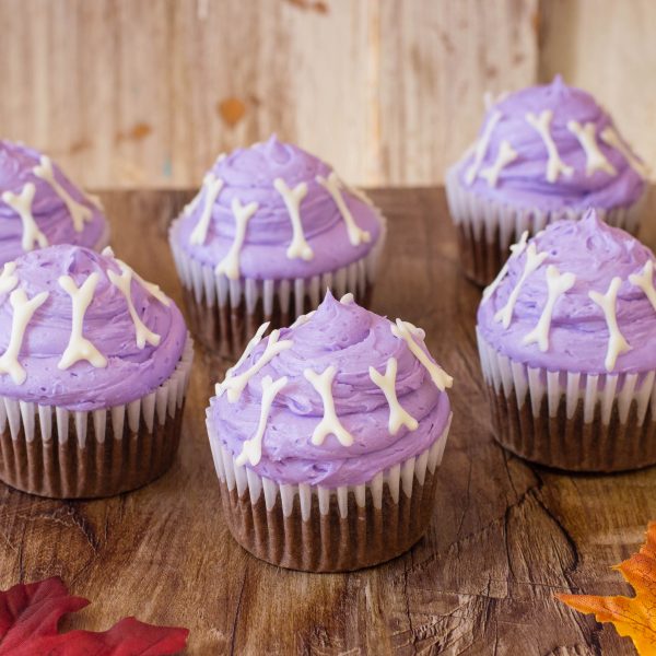 Adorable Purple Halloween Bones Cupcakes